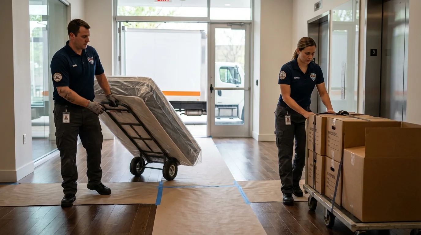 Professional apartment movers loading elevator in Manasquan, NJ